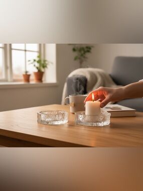 Vintage‎ Iittala Aslak Glass Dishes Candle Holders Tapio Wirkkala Set of 2 Decor